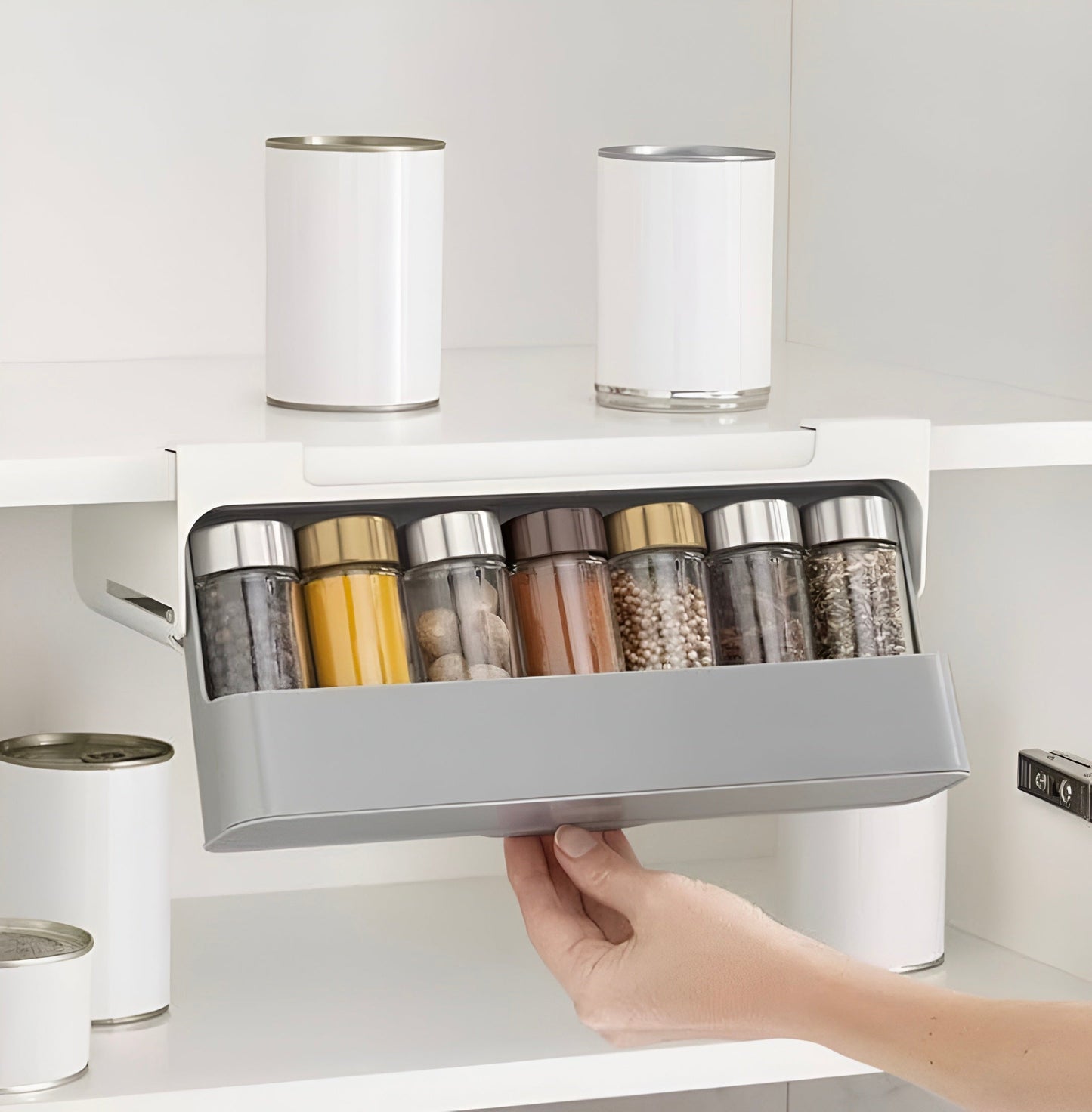 Virell™️ Under Shelf Spice Rack Storage Organizer With 7 Glass Jars