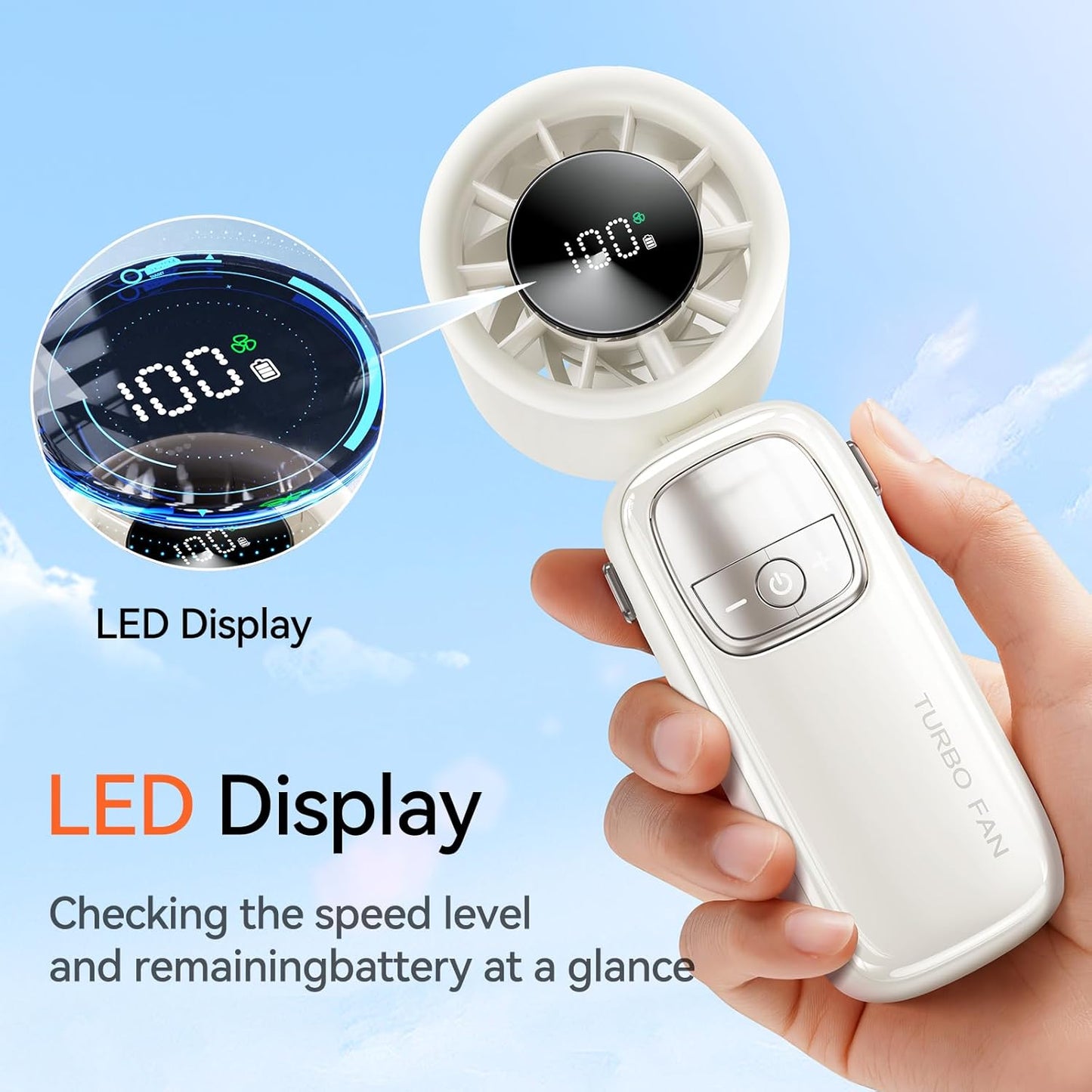 Virell™️ 7 Blade 3,000mAh Portable Cooling Turbo Fan With Digital Display