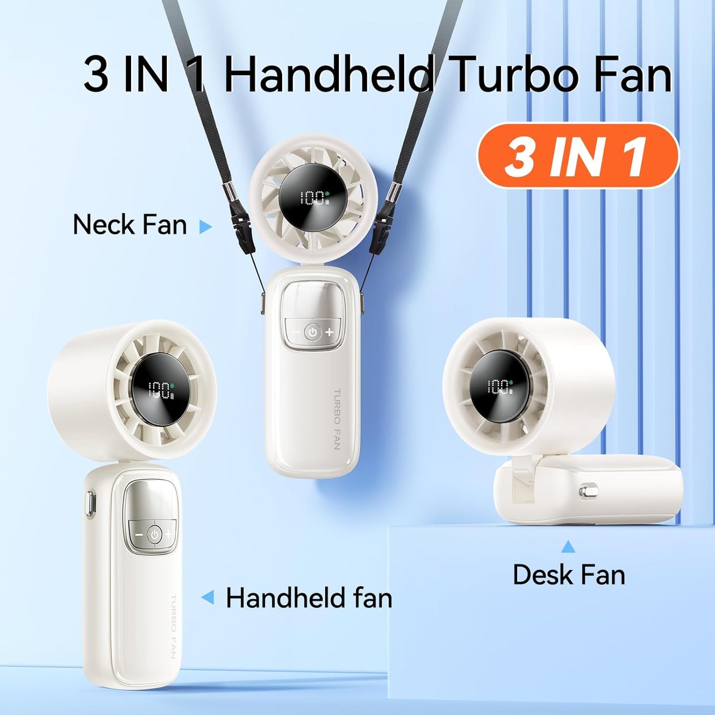 Virell™️ 7 Blade 3,000mAh Portable Cooling Turbo Fan With Digital Display