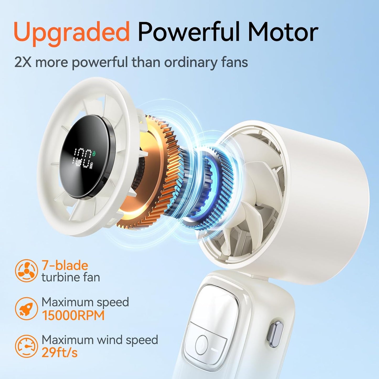 Virell™️ 7 Blade 3,000mAh Portable Cooling Turbo Fan With Digital Display