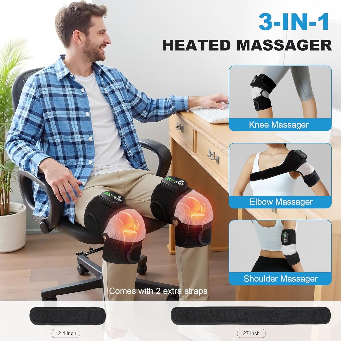 Virell™️ 3 in 1 Electric Knee, Shoulder & Hand Massager With Heat & Vibration