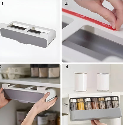 Virell™️ Under Shelf Spice Rack Storage Organizer With 7 Glass Jars