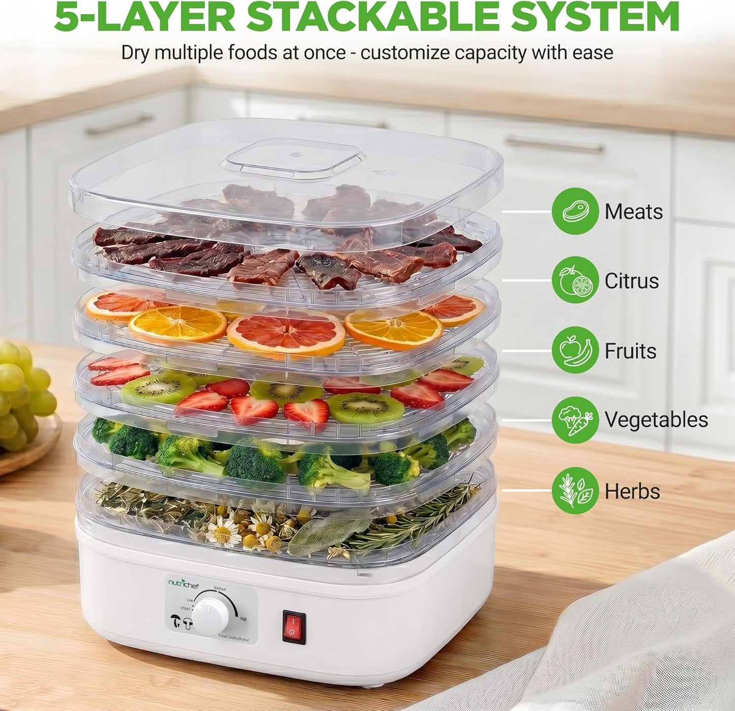 Virell™️ 5 Secition Trays Food Dehydrator Machine (For All Kinds Of Foods)