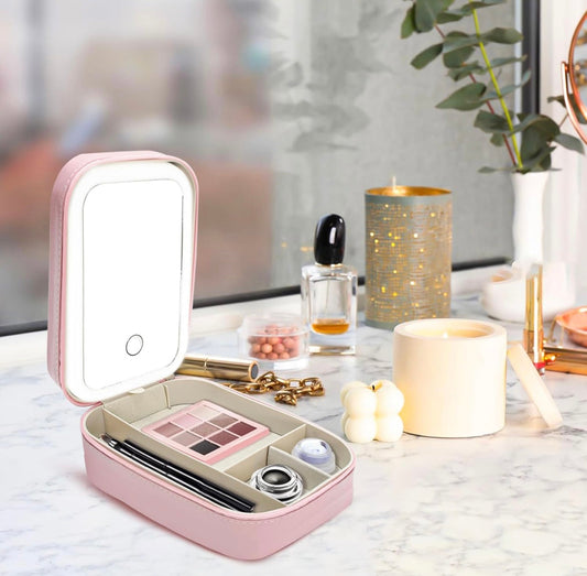 Virell™️ Travel Makeup Storage Bag With 3 Color LED Mirror