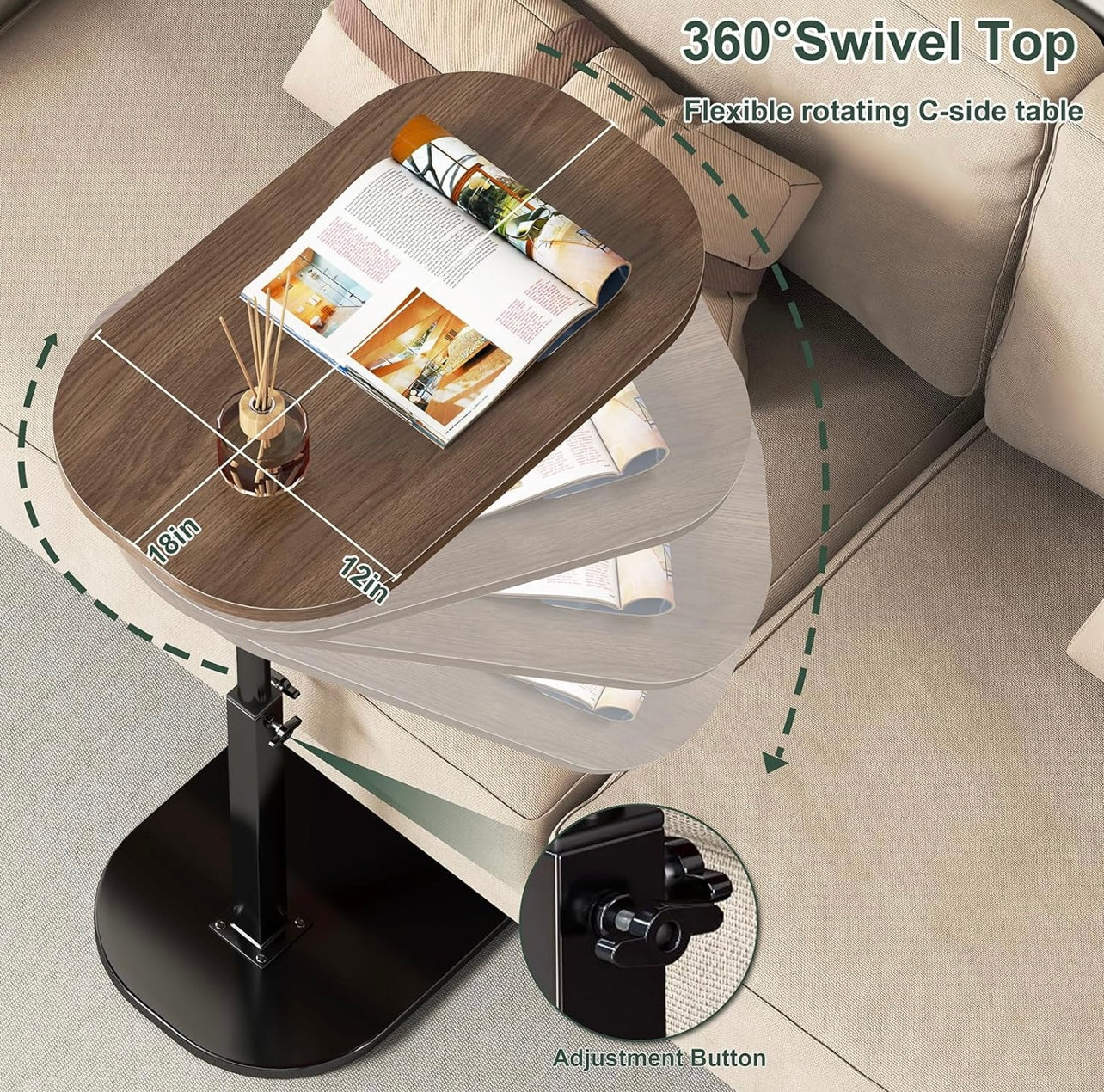 Virell™️ Adjustable Height & Rotatable Side Table