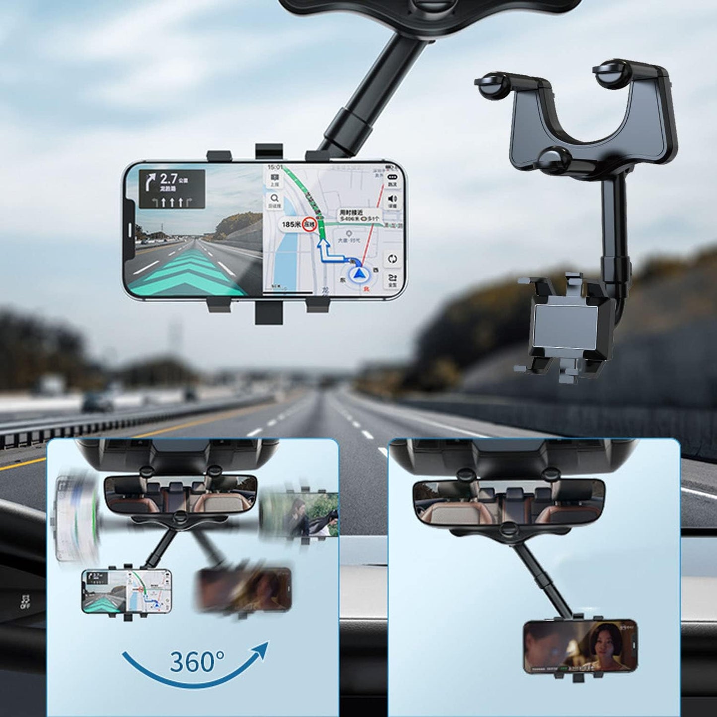 Virell™️ Rotatable & Adjustable Mirror Car Phone Holder